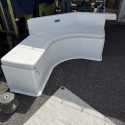 Custom-Made L-Shaped Fiberglass Yacht Bench with Integrated Cooler and Storage