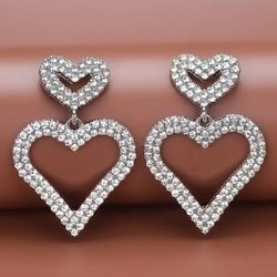 Lovely Sparkle Heart Shaped Dangle Earrings