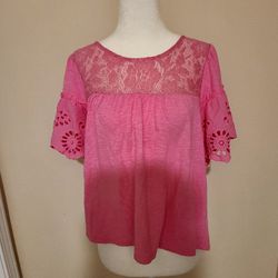 Bright Vibrant Pink Top With Lace And Tie Back