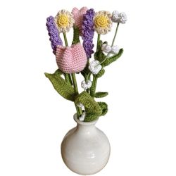 Bouquet Of Tulips And Wild Flowers In Crochet
