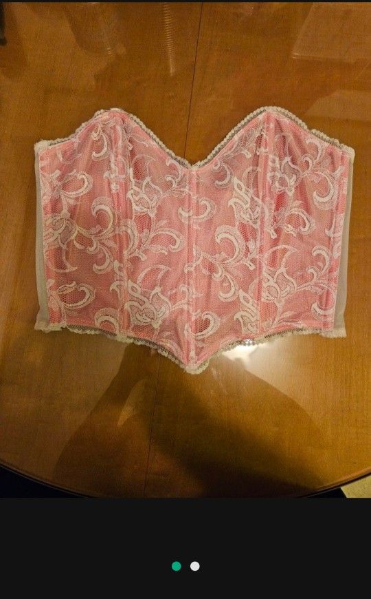 Vintage Jcpenney Delicates Lace Over Pink Strapless Bone Bustier Like New Size 38