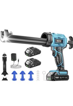 SEESII Cordless Caulking Gun, 21V Battery Powered Caulk Gun, Electric Caulking Gun w/2 x 2.0Ah Batteries, 9Pcs Caulk Remover Tool, LED Light, Auto Ret