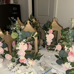 Tall Lanterns & Small Lanterns, Pink Rose W Bow Arch Stand. 