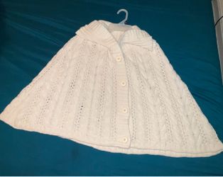 White Cable Knit Button-Front Sweater Cape XL