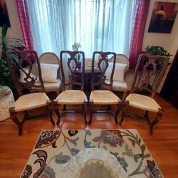 Antique Italian Venetian Rococo Rush Seat Hand Carved Walnut Dining Chairs Set of 4 (Offers Are Welcome)