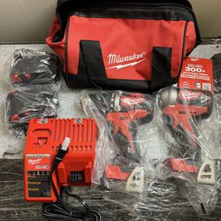 New Milwaukee M18 Compact Brushless Combo set Drill/Driver & Impact Driver w/ two 2Hr Batteries, Charger & Contractor Bag - Price is for ONE SET ONLY 