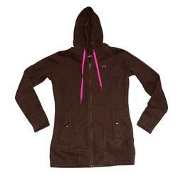 Under Armour Jacket Brown Fleece Full Zip Hooded Pockets Women’s Size Medium