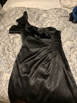 Black one shoulder satin dress