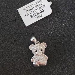 1/10 Carats Silver Teddy Bear Necklace Charm (NEVER WORN)