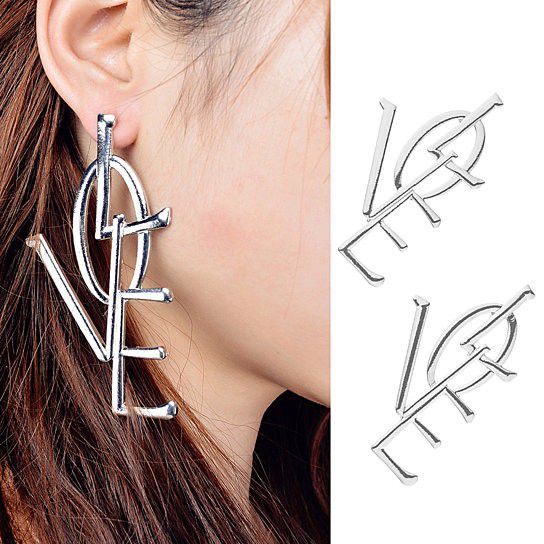 "Fashion Letter Shiny Korean Silver Plated Big Dangle Earrings, VP1005
 
  