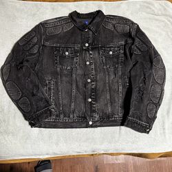 yeezy gap balenciaga padded denim jacket grey wash