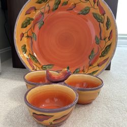 Large Southwest Chip And Dip Set By Clay Art 2003
