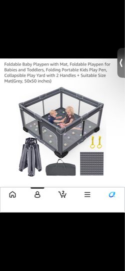 Foldable Baby Playpen with Mat, Grey 50x50