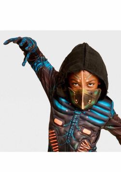 New, Kids M8, Halloween costume with blue and black biomechanical design with glowing under black light with orange accents. Desert Warrior #kidcostum