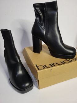 Burudani Women's Black Platform Ankle Boots Square Toe Block Heel Size 11 /W Box