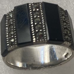 Vintage Sterling Silver And Black Onyx Ring Size 7.5