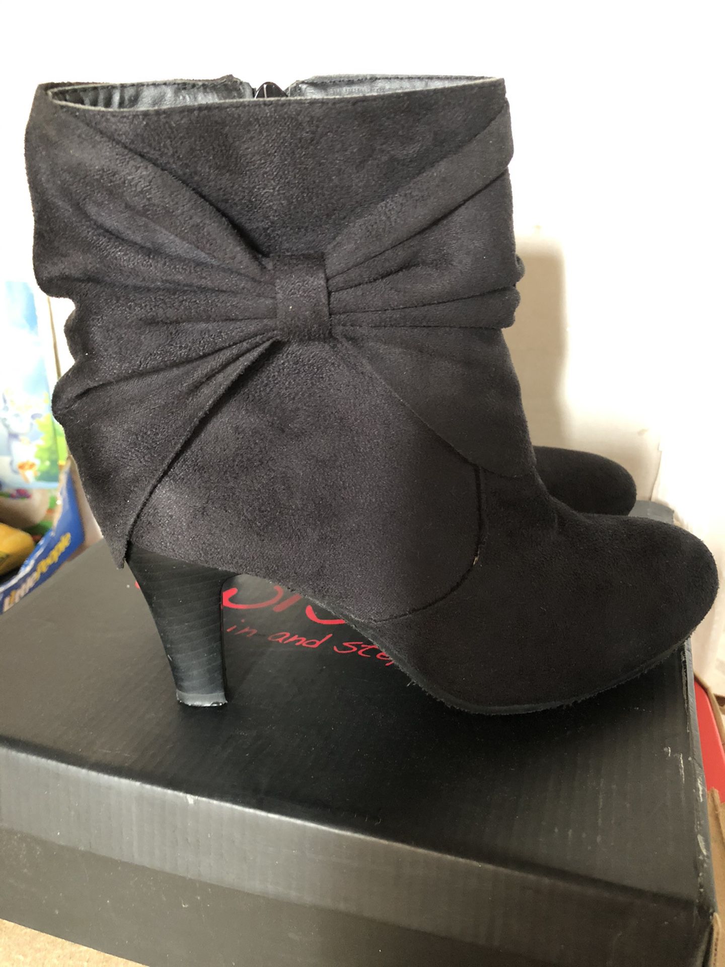 Black Faux Suede Bow Booties 