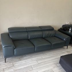 Abbyson Real Leather  Sofa Couch Ratcheting Headrest Obo