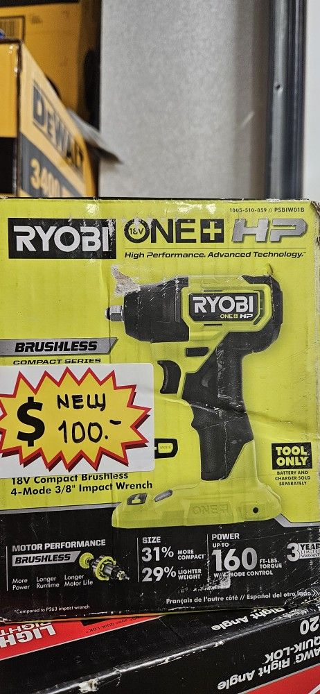 New 18V Ryobi compact 3/8" impact wrench