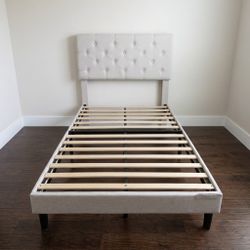 Twin Upholstered Platform Bed Frame with Tufted Headboard