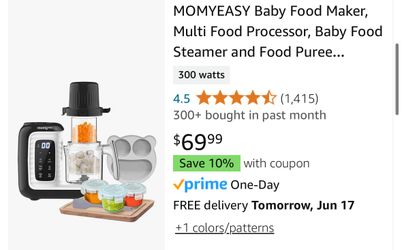 Momyeasy Food Processor Steamer Puree Baby Grinder Blender 