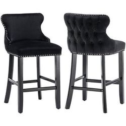 FREE 🎁 with purchase- new set of 2 Black velvet barstools, tufted back, nailhead design