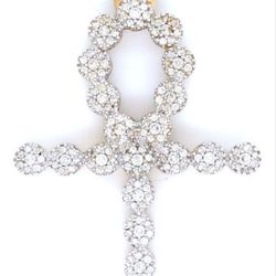 10k Yellow Gold Diamond Cross Ankh Pendant 