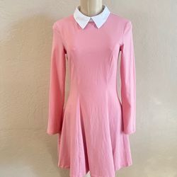 Womens Pink Wednesday Chelsea Collar Long Sleeve Flare Dress Small