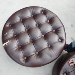  2 Brown Faux Leather  Ottomans 