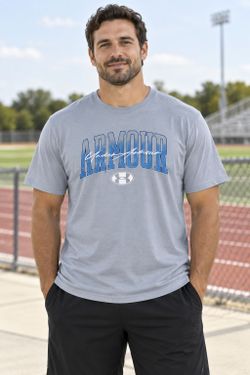Under Armour Men’s XL Armour Wordmark Oversized Graphic T-Shirt Blue NWT