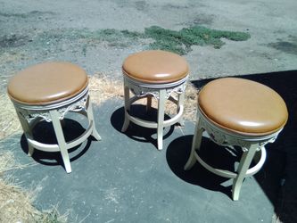 Set of 3 Ornate Carved Wood Bar Stools