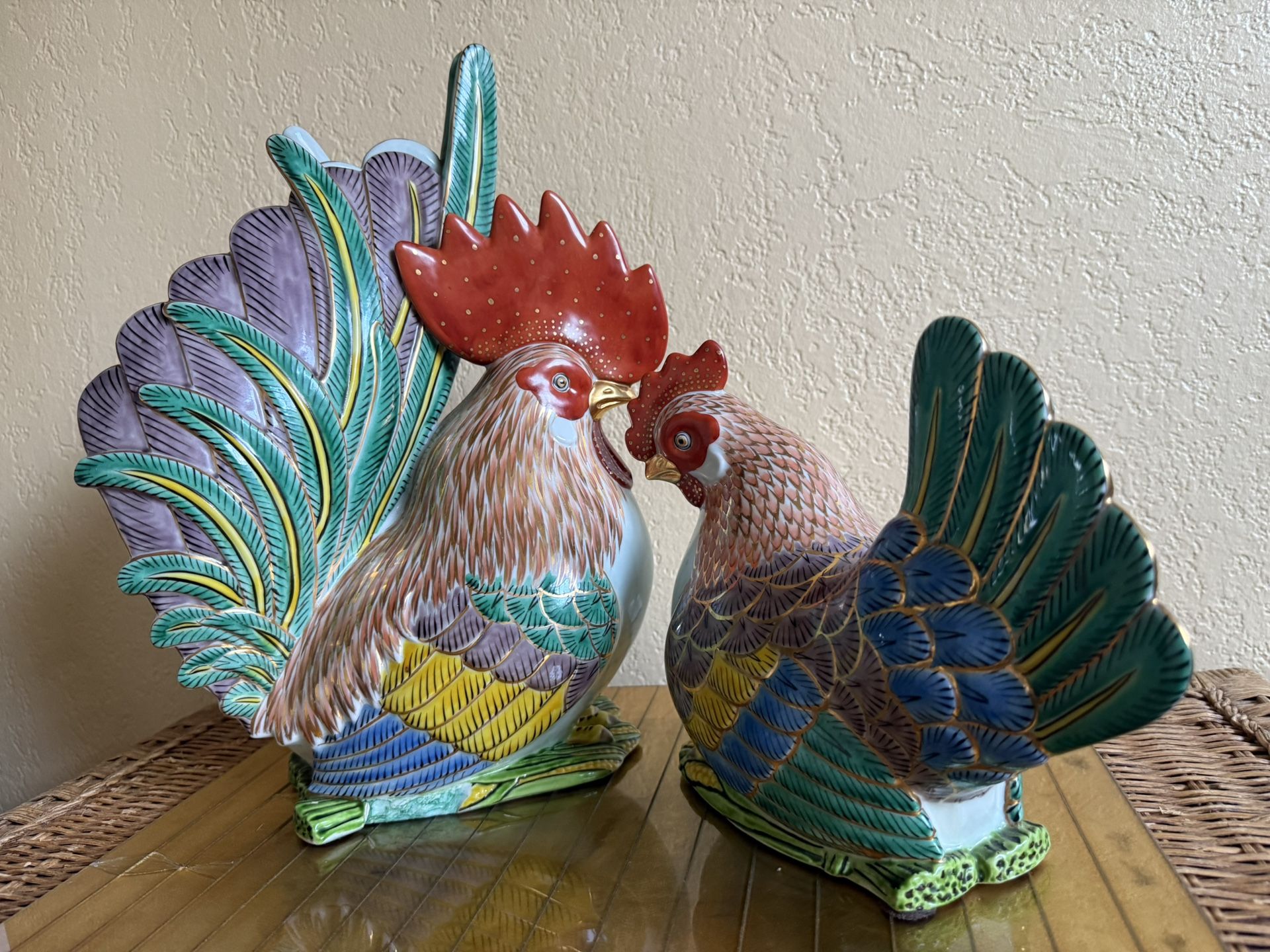 Kutani Made In Japan, Porcelain Rooster And Hen