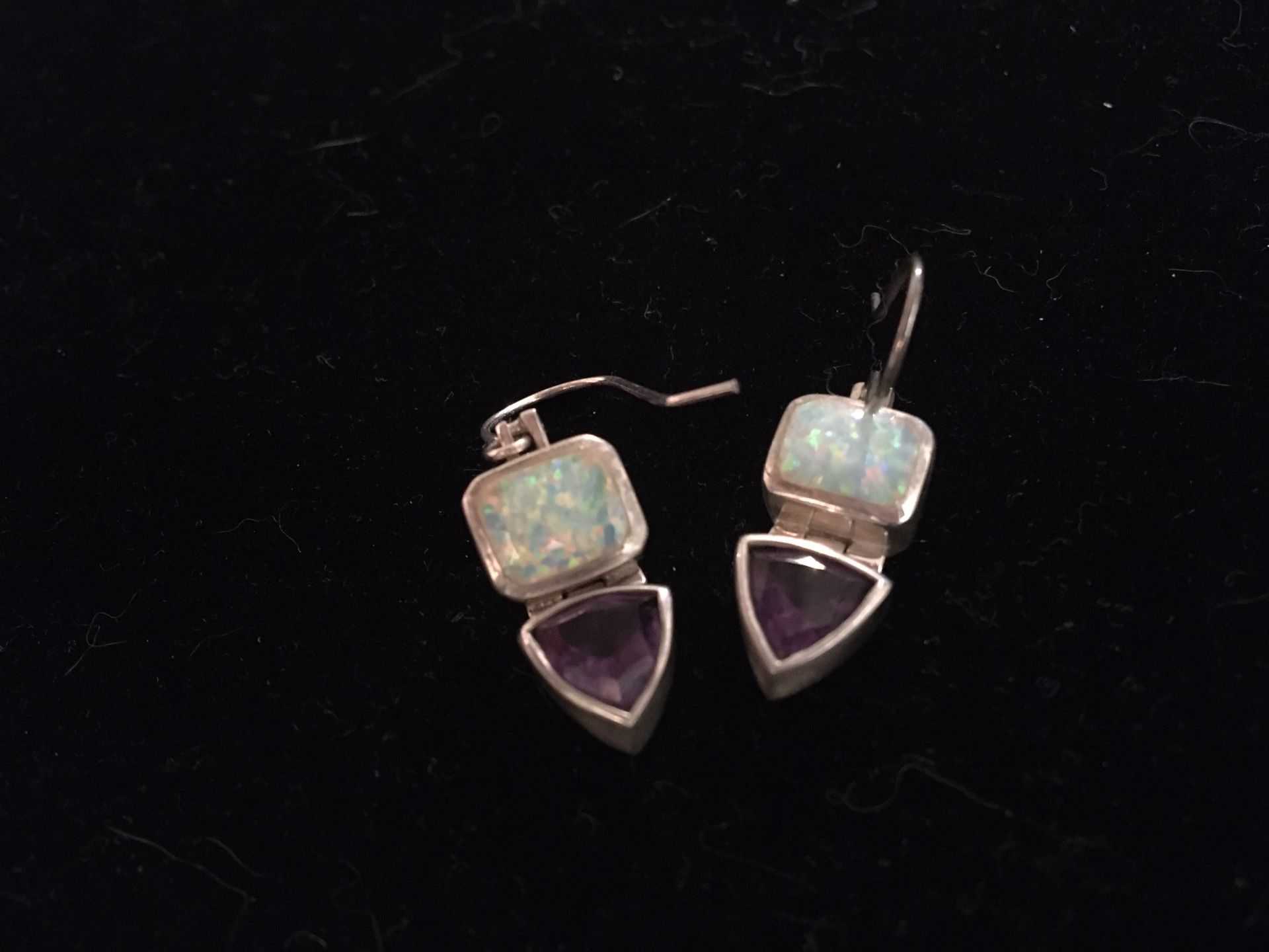 925 Opal/amethyst earrings