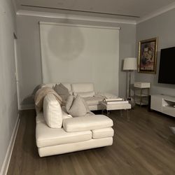 Designer White Leather Italian Modern Couch  