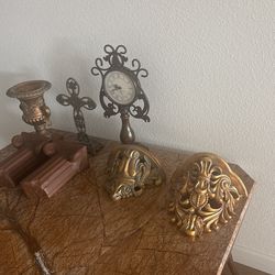Tuscany Style Sconces, Pot, Cross, And Clock