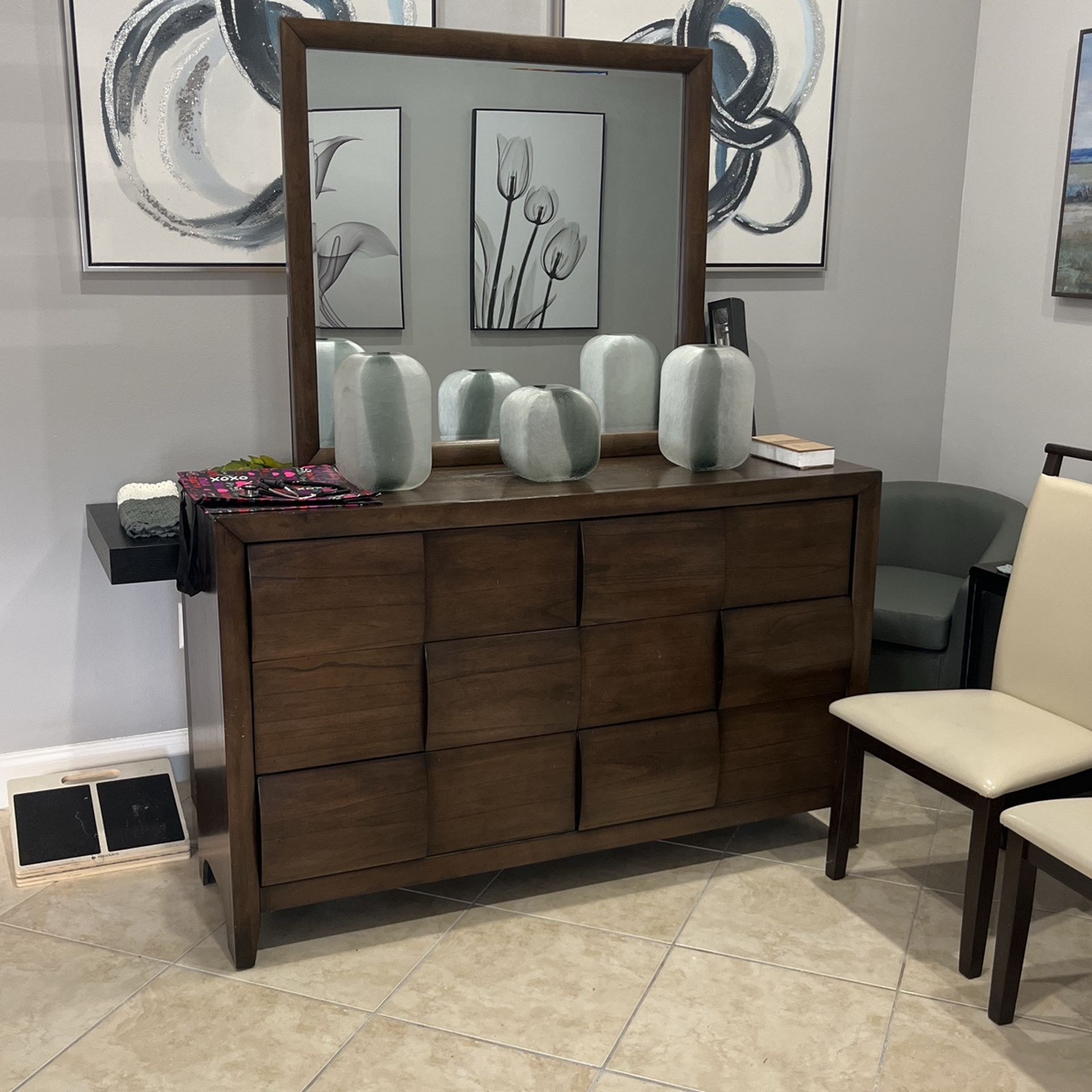 Brown Drawer Dresser Mirror Chest 