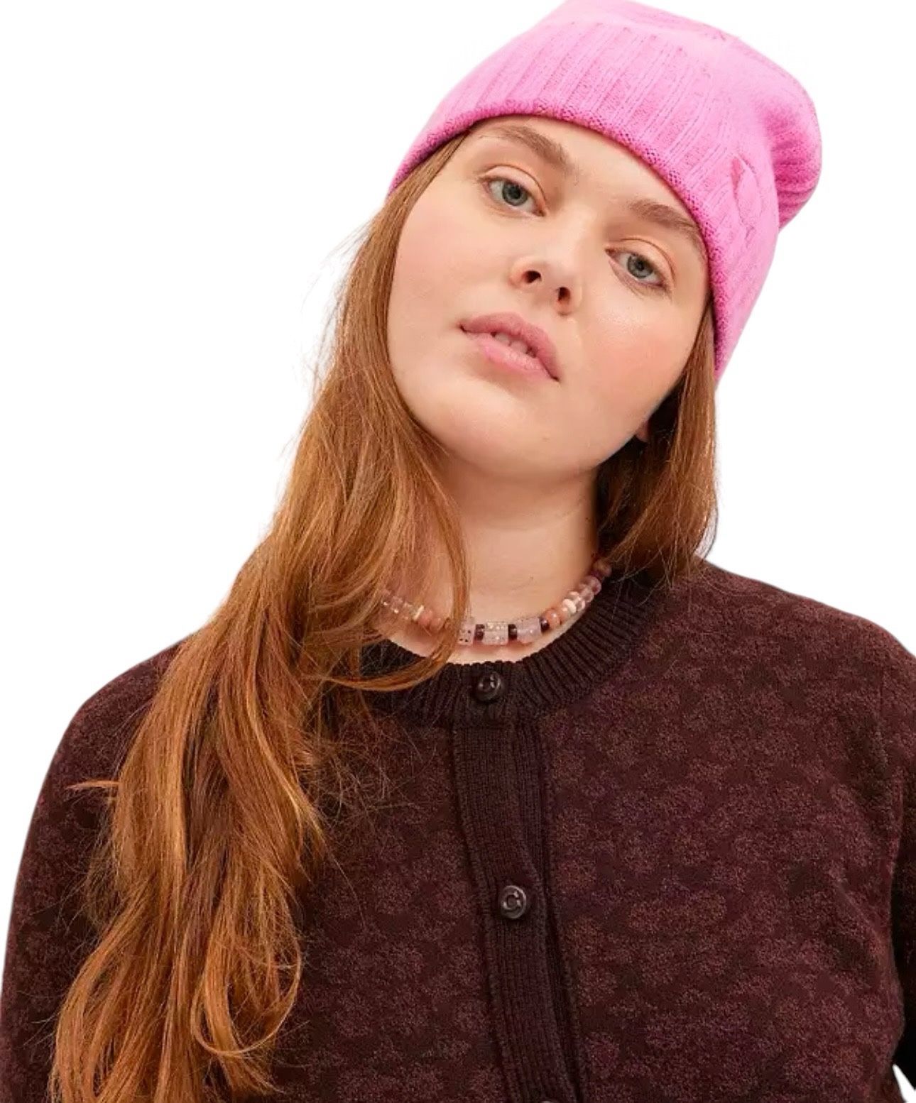 Coach Colorblock Knit Beanie‎ Pink Burgundy Wool Blend Hat NOWT Logo Winter NWT Coach Pink Beanie main image 2