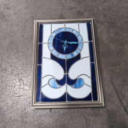 Blue and White Stained Glass Wall Clock