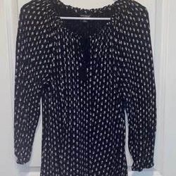 Lucky Brand Women's Black Tie Neck Keyhole Floral Top size large Must pick up 