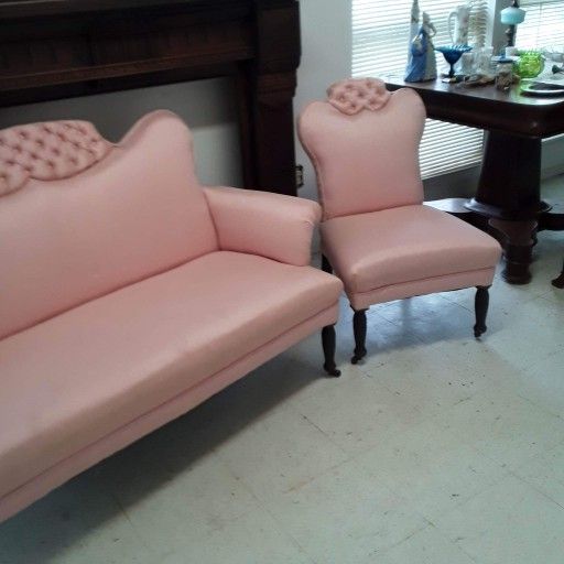 Antique Love Seat With Matching Chair 