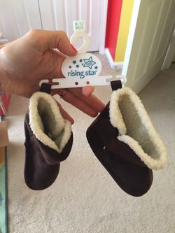New Rising Star 9-12 mo. Baby Girls Boys Slip-on Faux Fur Brown Boots Shoes