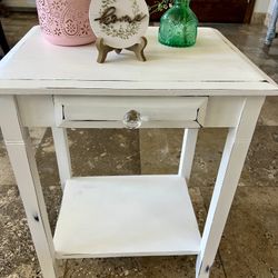 White Distressed End Table 