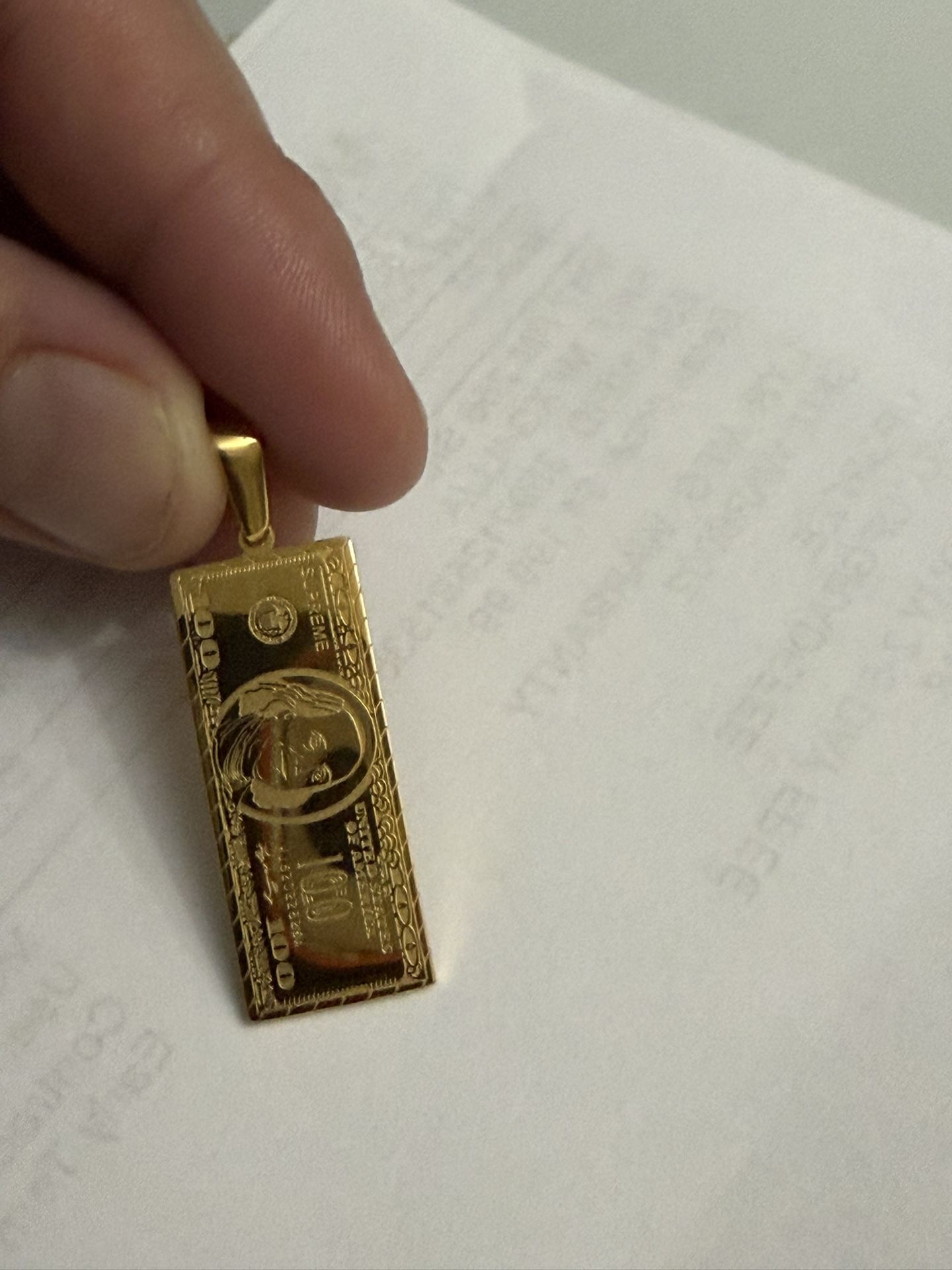 18kt Gold Plated 100 Bill Pendant