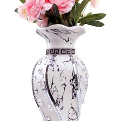 Serdic Modern Decorative Vase,Silver Flower Vase For Home Decor With Rhinestone,30 Cm Luxury Ceramic Vase For Centerpiece,Living Room,Bedroom,Large Fl