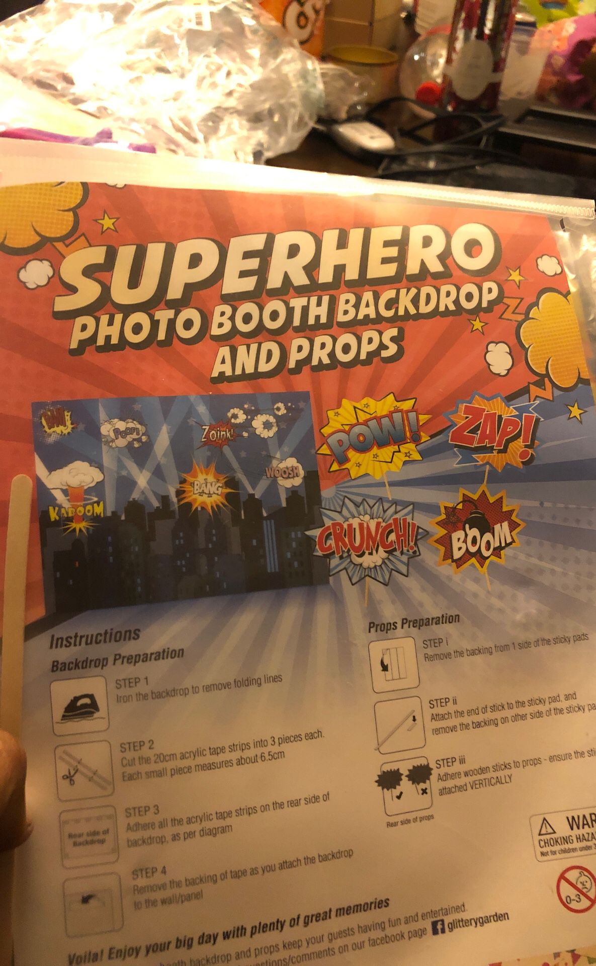 Super hero photo booth backdrop and props