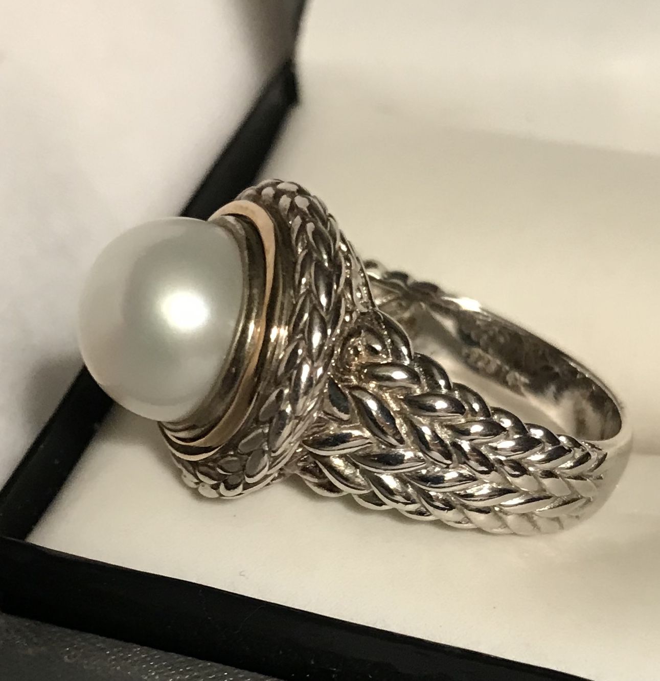Vintage 925  Silver and  14k  Gold  with Large Pearl setting