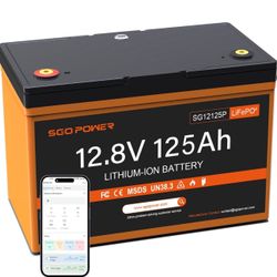 12V 125Ah LiFePO4 Battery, 100A BMS Group 27 Deep Cycle Lithium Battery for Trolling Motor, Marine, RV, Camper, Trailer, Solar System, Golf Cart with 