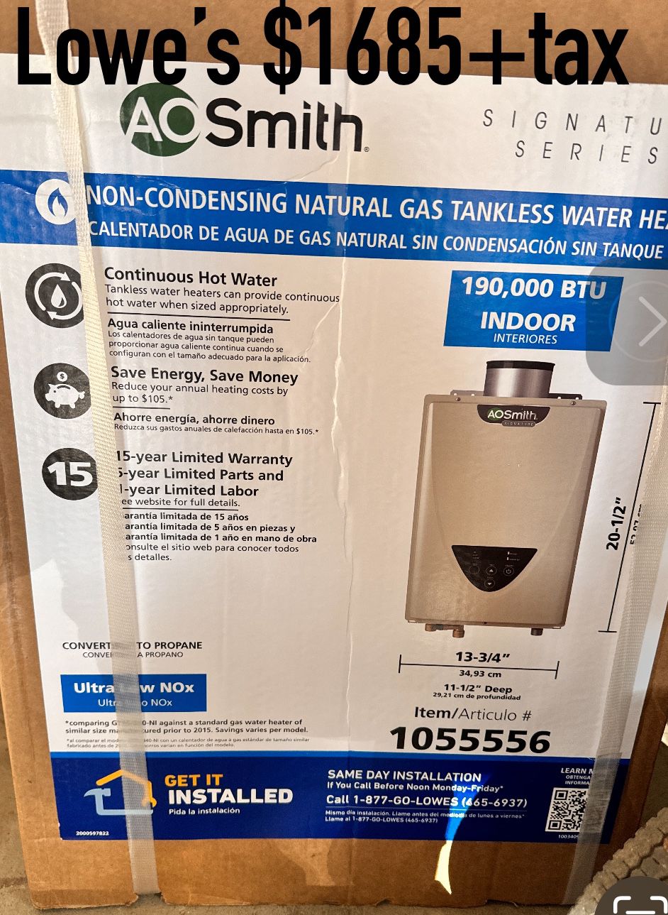 AO Smith Tankless Water Heaters Indoor 190,000 BTU