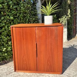 Danish Modern MCM Teak Wood Tambour Door Book Shelf Wall Unit Cabinet