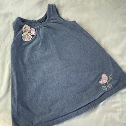 Blue Denim Dress with Floral Embroidery